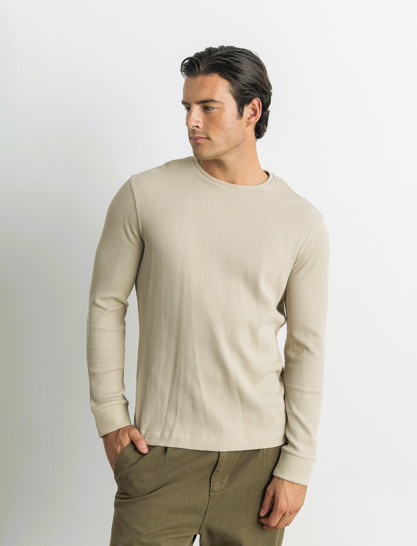 T-SHIRT  IN WAFFLE  SLIM FIT - Beige