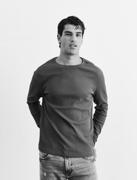 T-SHIRT  IN WAFFLE  SLIM FIT - Verde militare