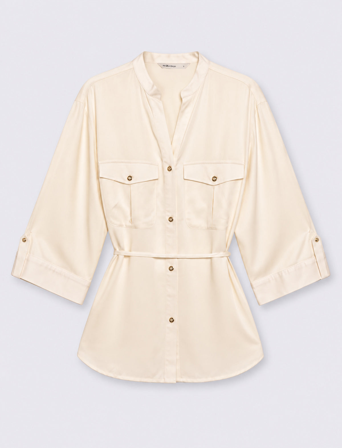 camicia manica lunga scollo a v - Avorio