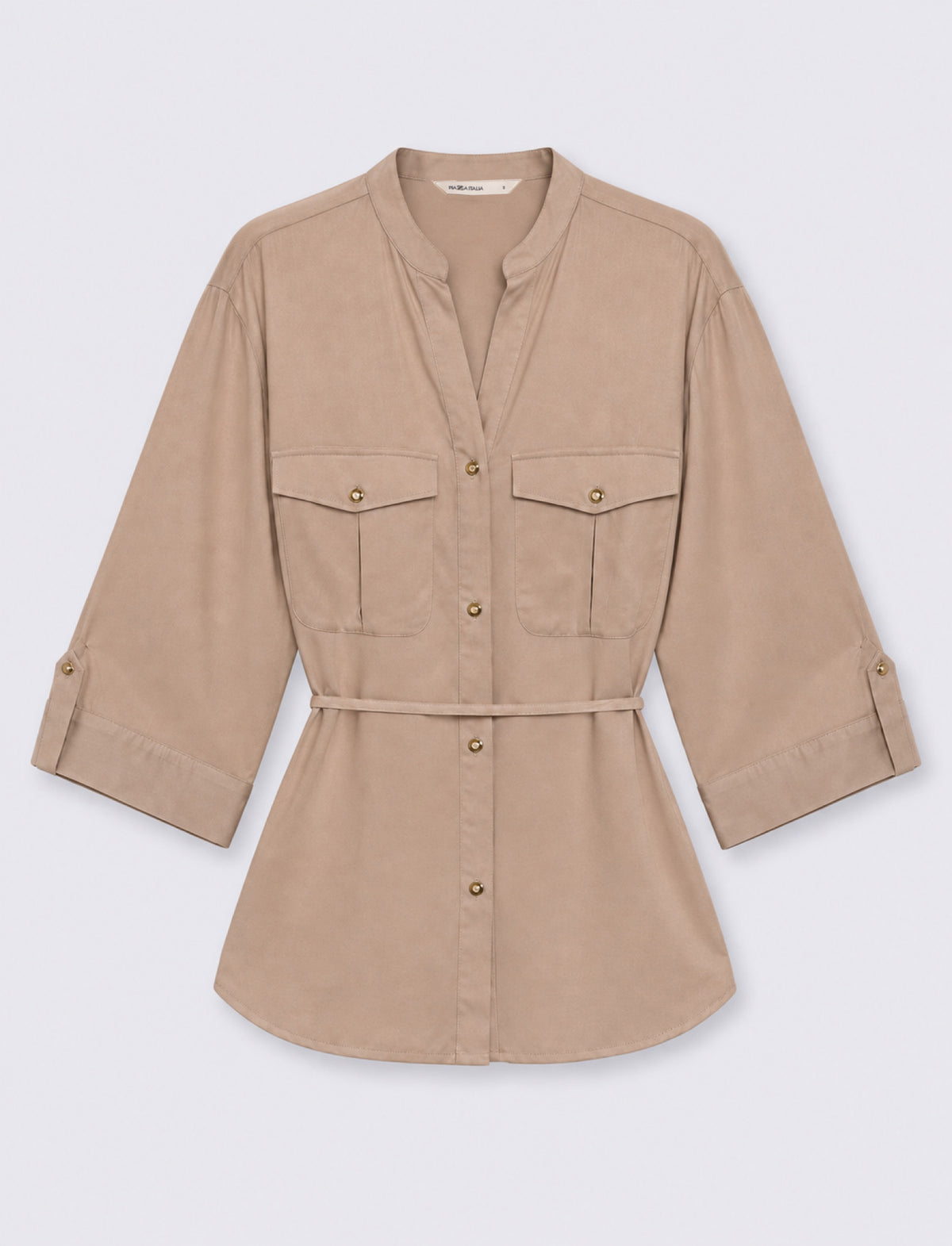 camicia manica lunga scollo a v - Grigio talpa
