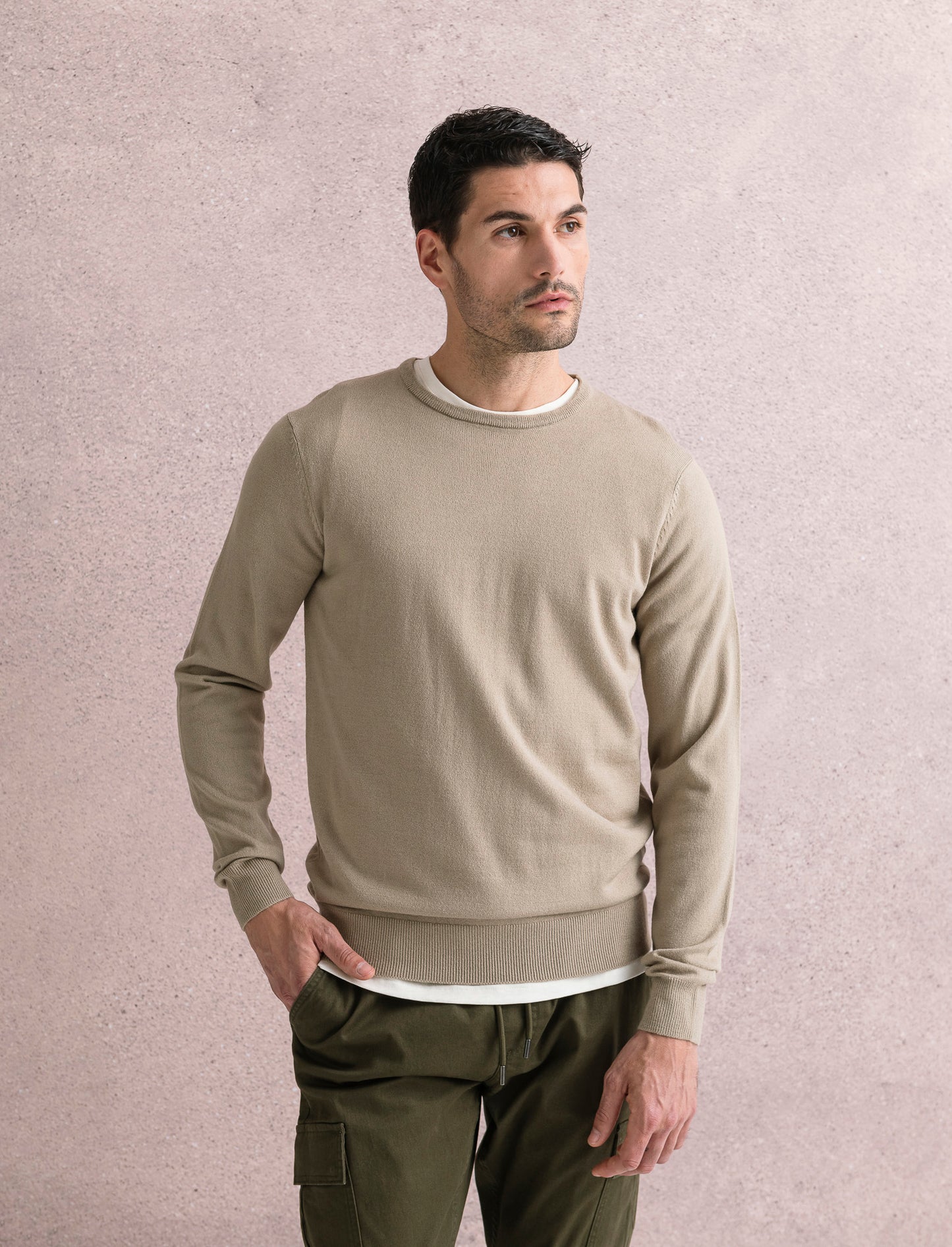 MAGLIA BASIC GIROCOLLO - Beige