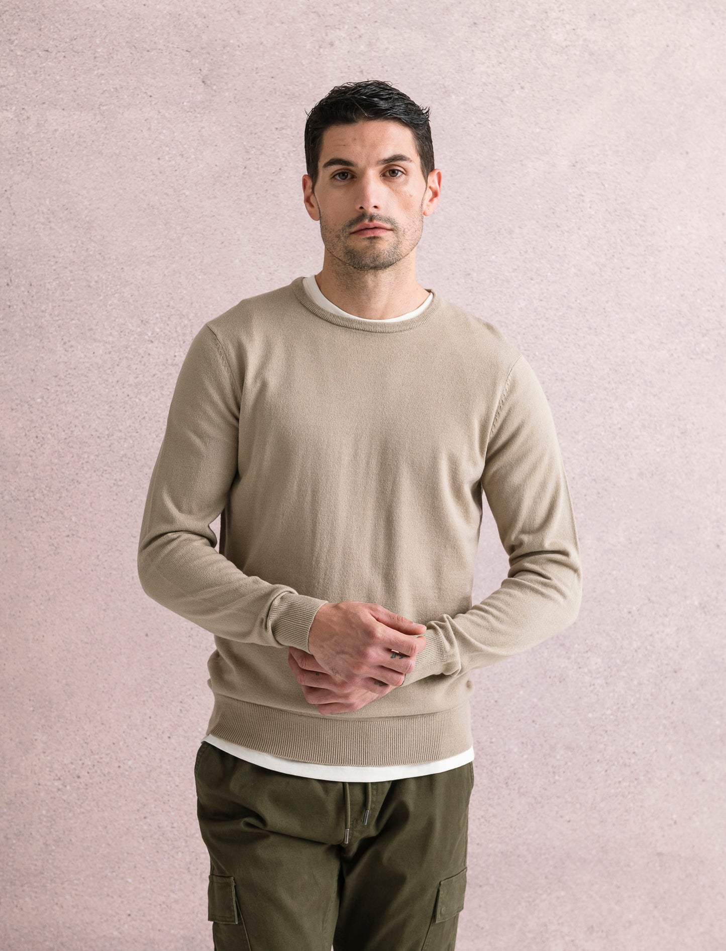 MAGLIA BASIC GIROCOLLO - Beige