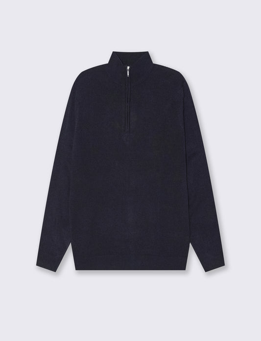 MAGLIA BASIC COLLO ALTO ZIP - Blu