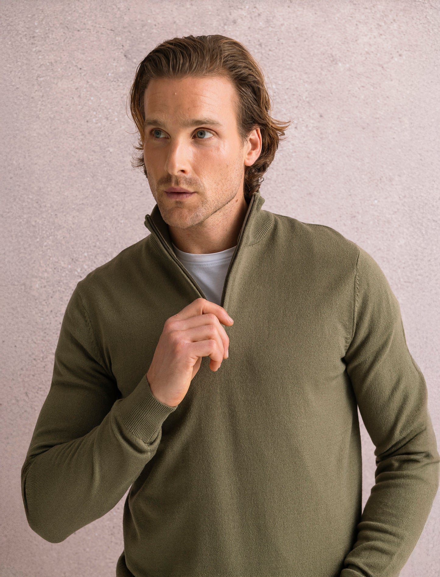 MAGLIA BASIC COLLO ALTO ZIP - Verde oliva