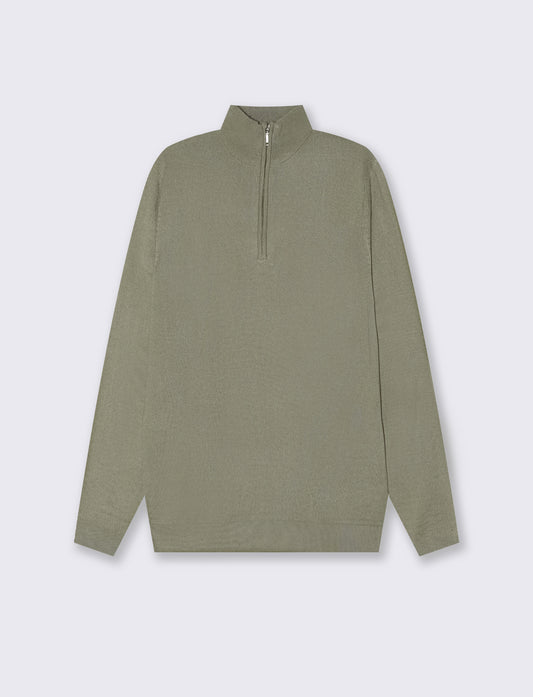 MAGLIA BASIC COLLO ALTO ZIP - Verde oliva