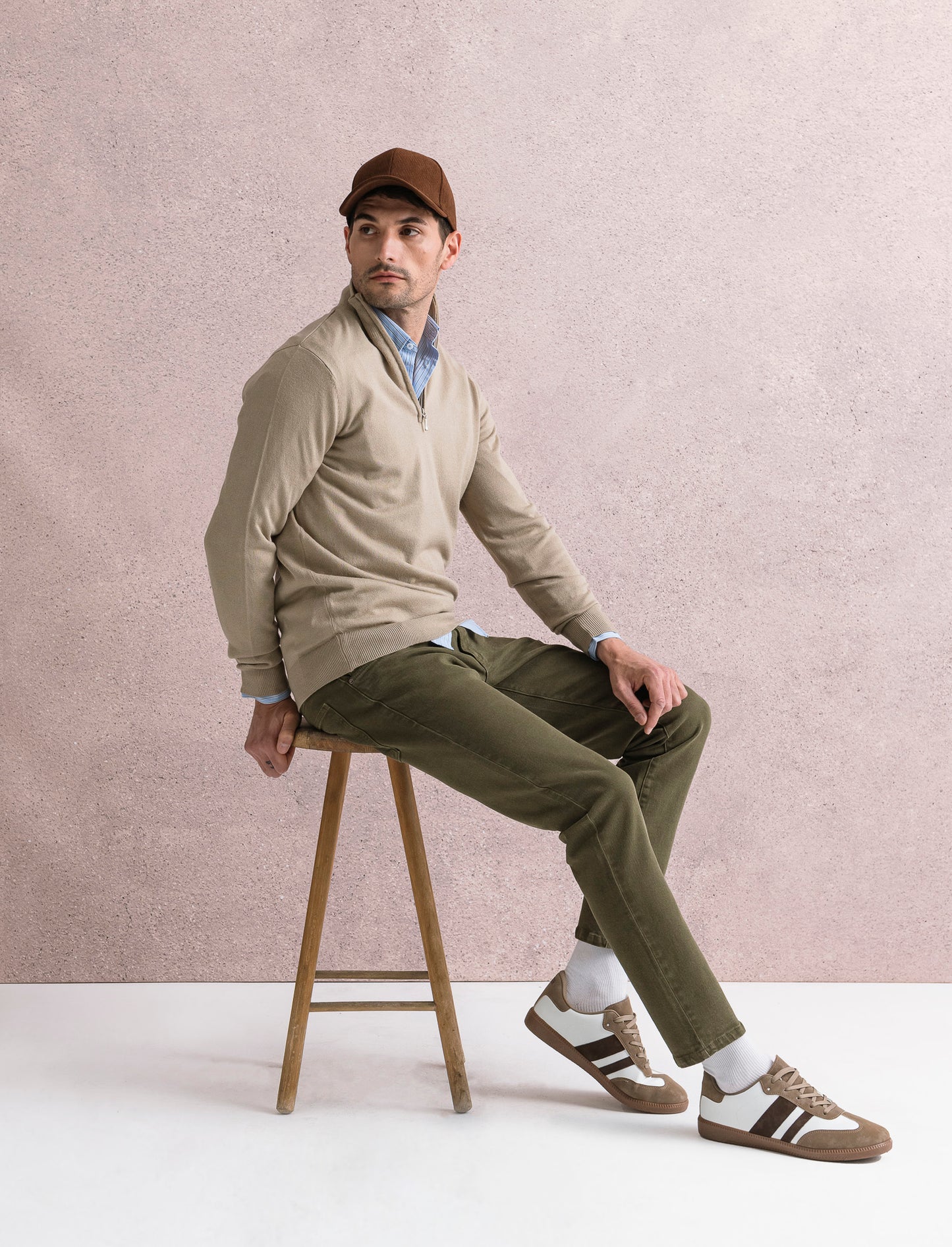 MAGLIA BASIC COLLO ALTO ZIP - Beige