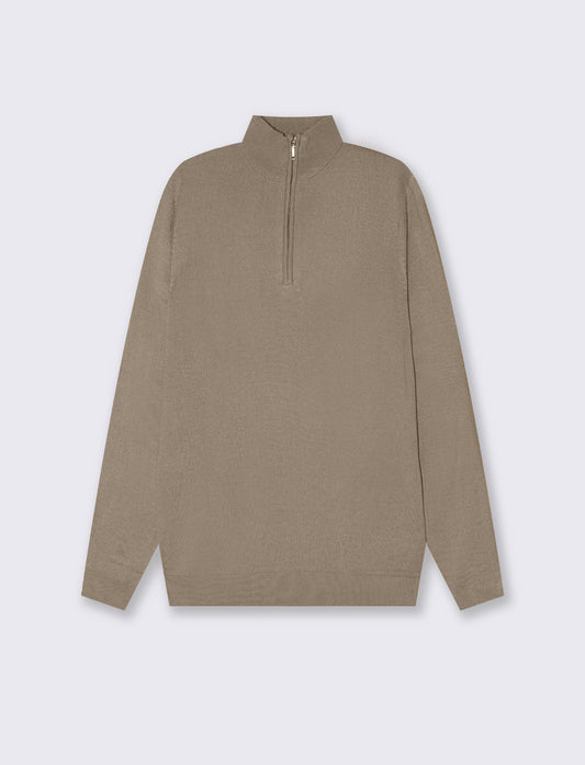 MAGLIA BASIC COLLO ALTO ZIP - Beige