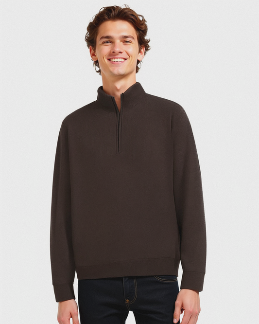 MAGLIA BASIC COLLO ALTO ZIP - Moro