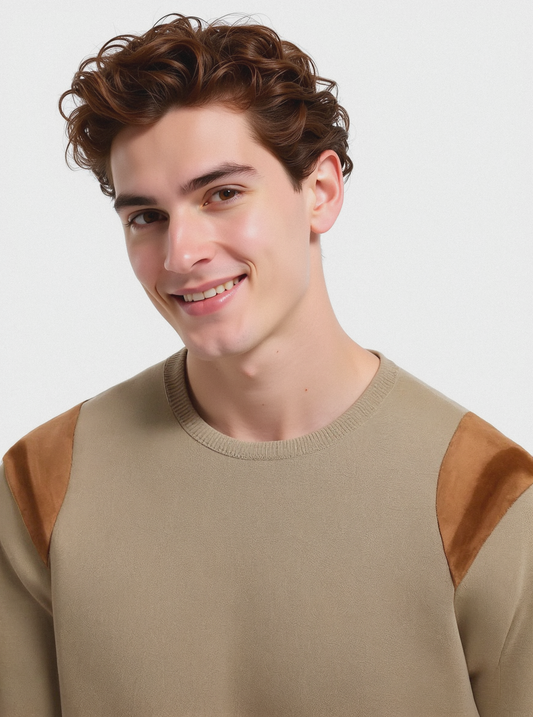 MAGLIA CON TOPPE EFFETTO SUEDE - Beige