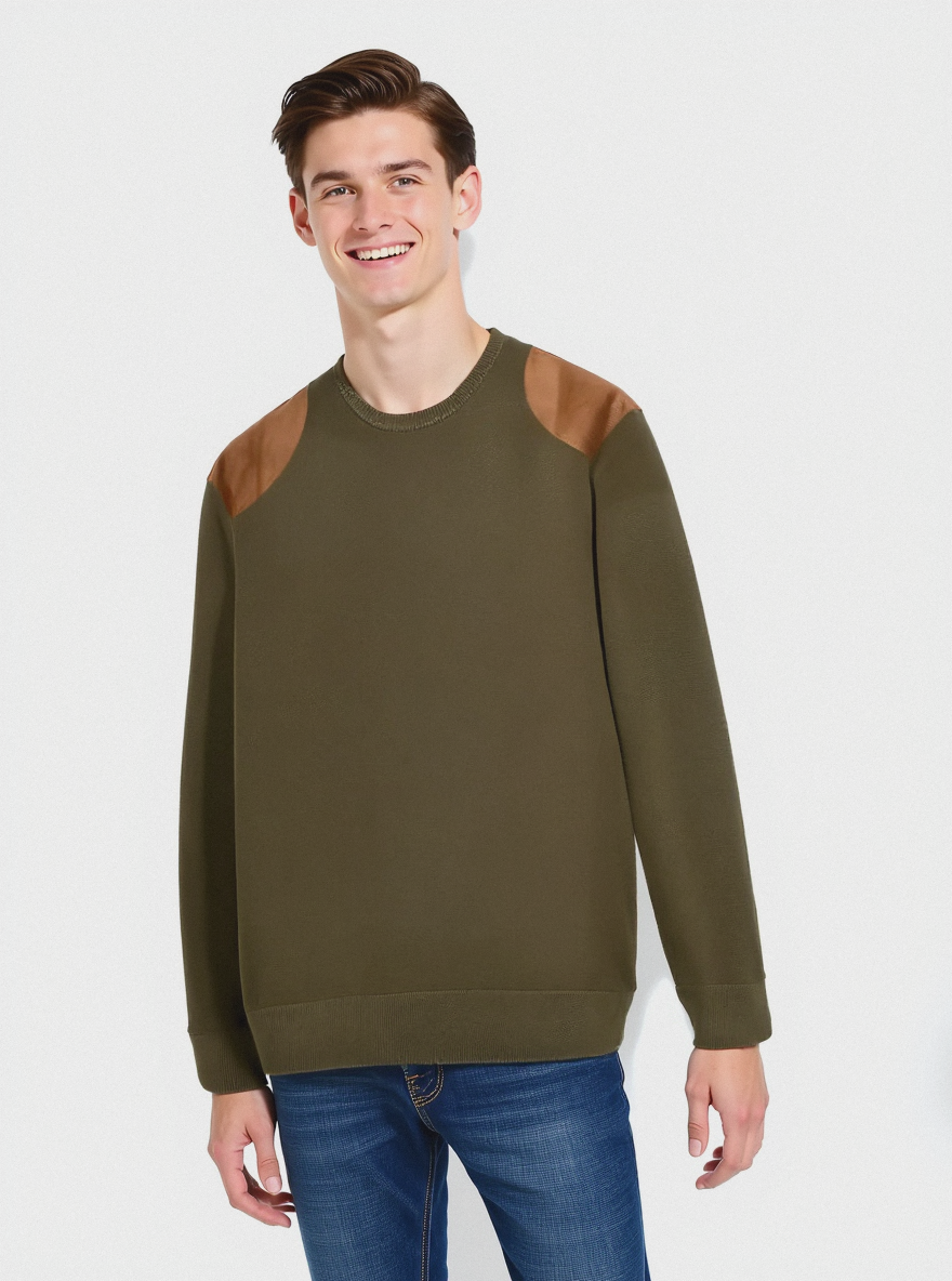 MAGLIA CON TOPPE EFFETTO SUEDE - Verde oliva