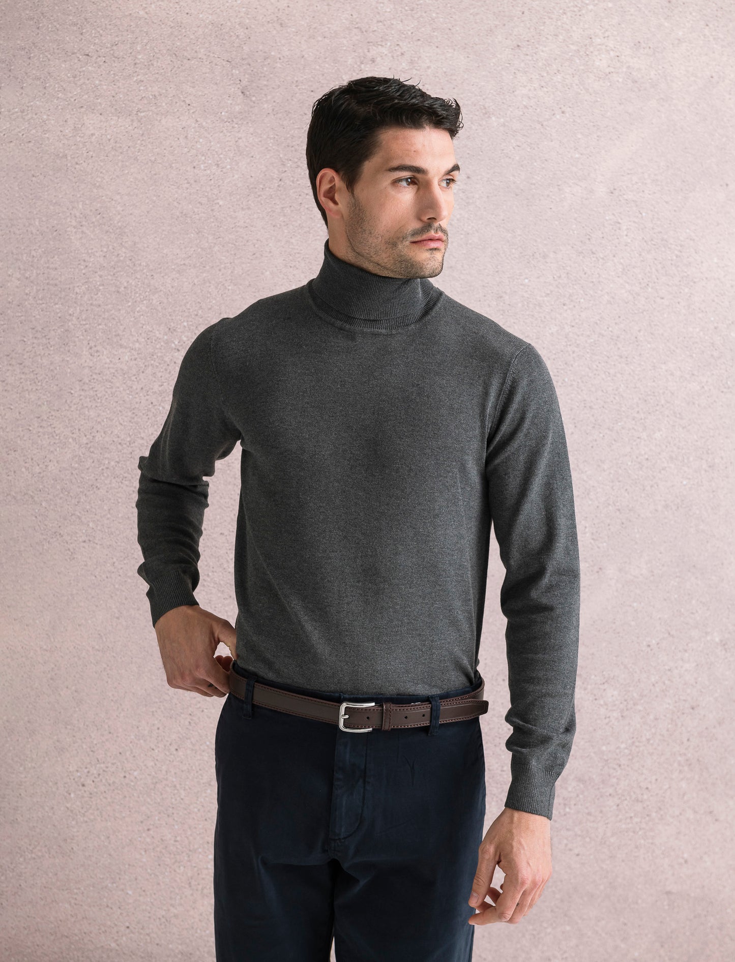 MAGLIA COLLO ALTO BASIC - Antracite melange