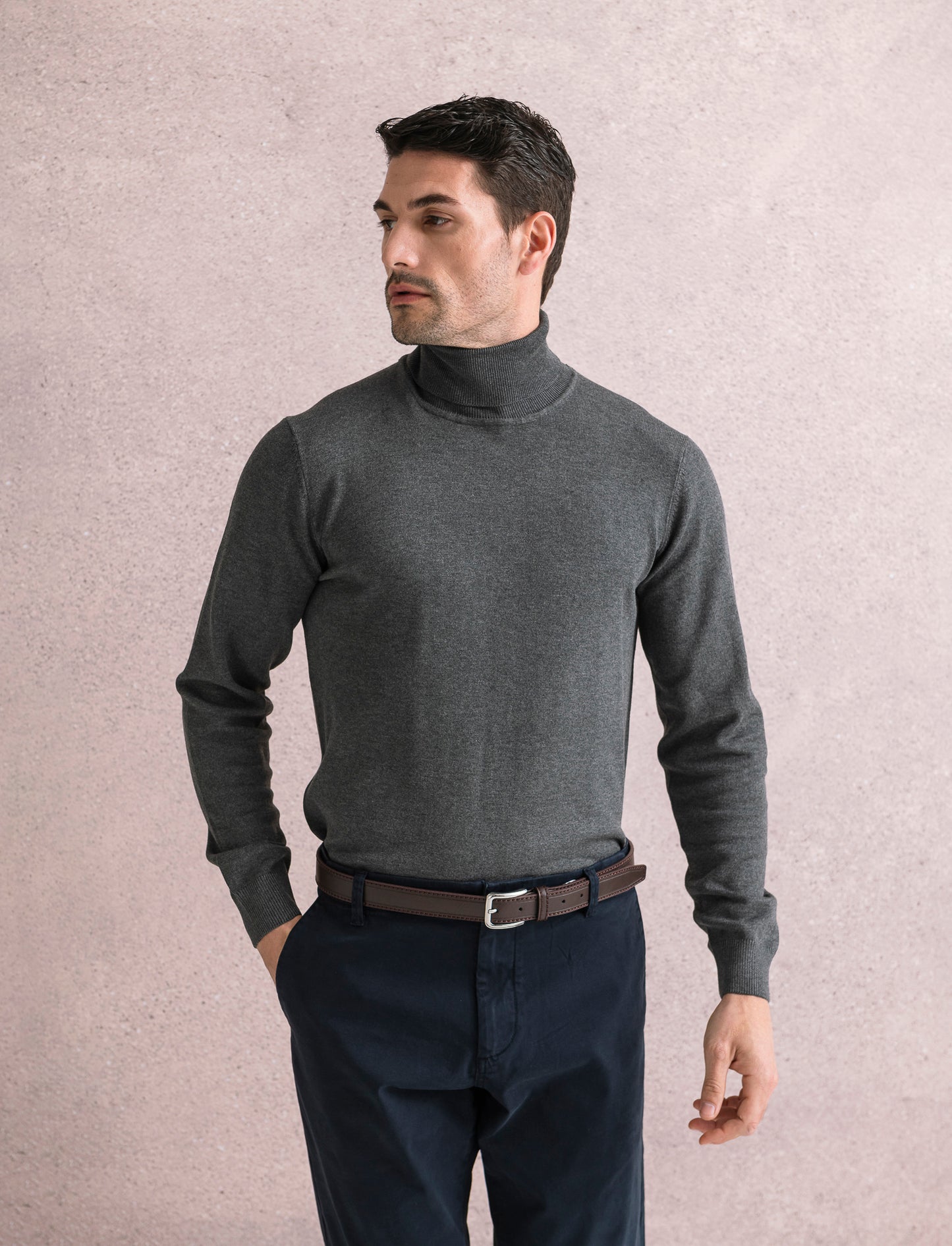 MAGLIA COLLO ALTO BASIC - Antracite melange