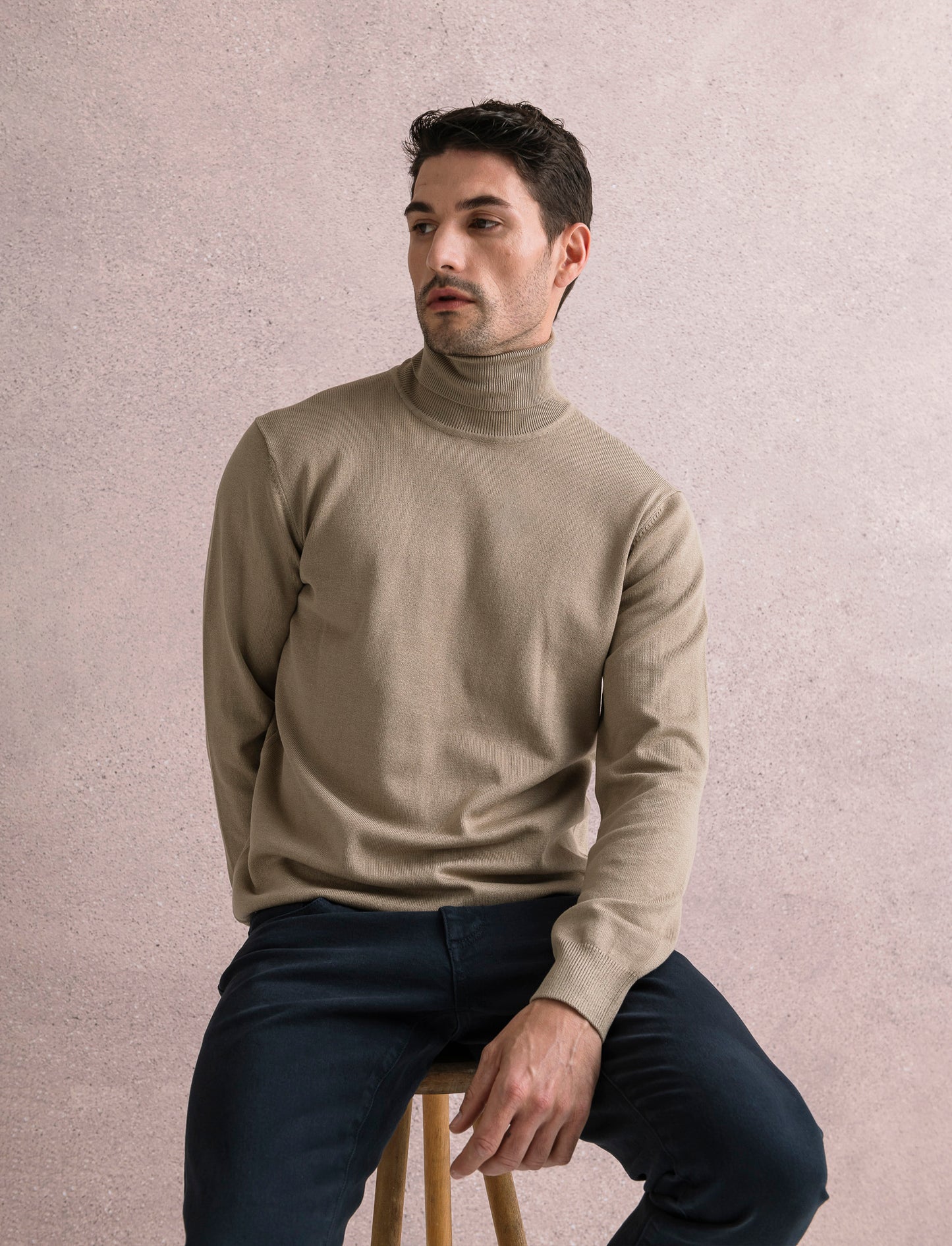 MAGLIA COLLO ALTO BASIC - Beige