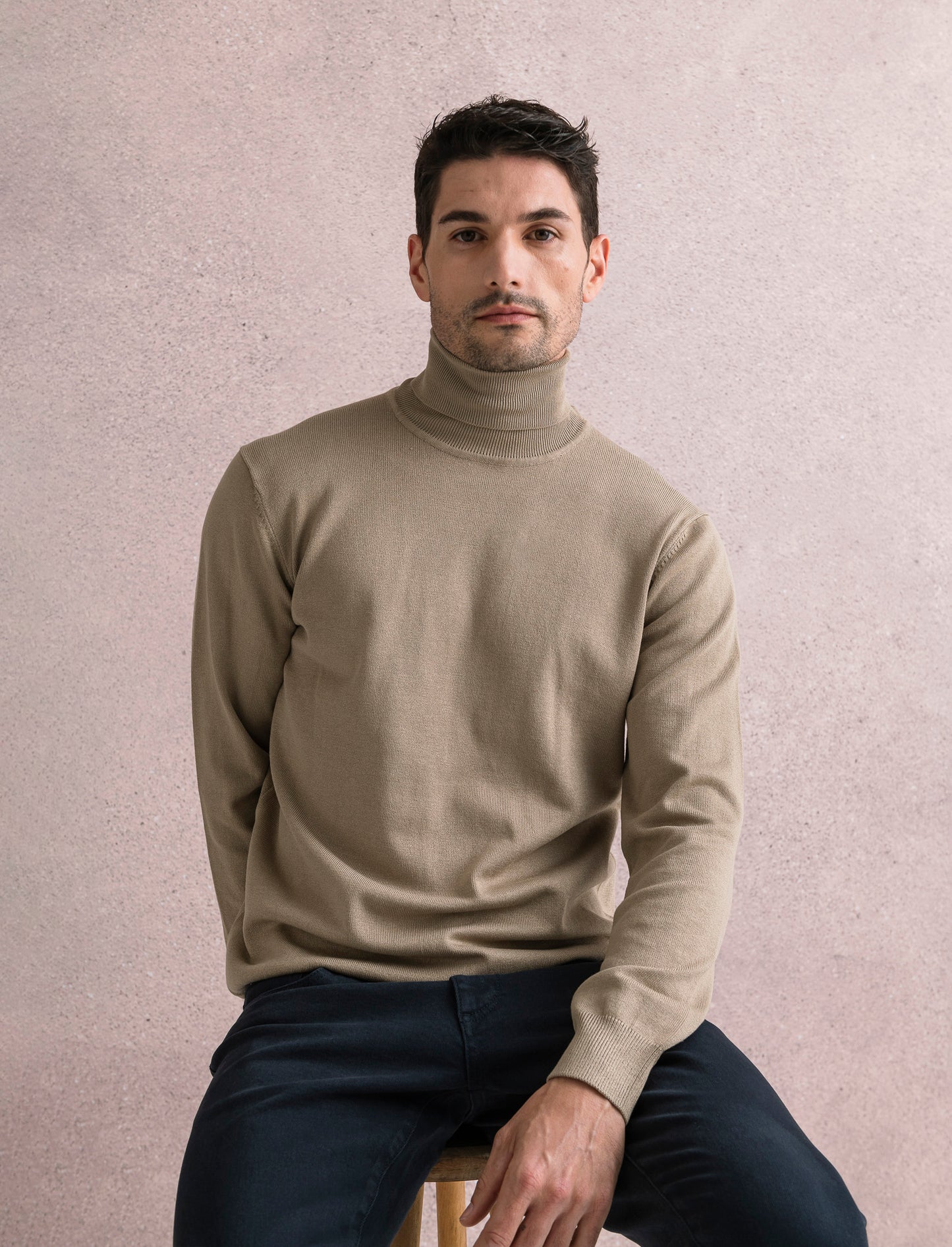 MAGLIA COLLO ALTO BASIC - Beige