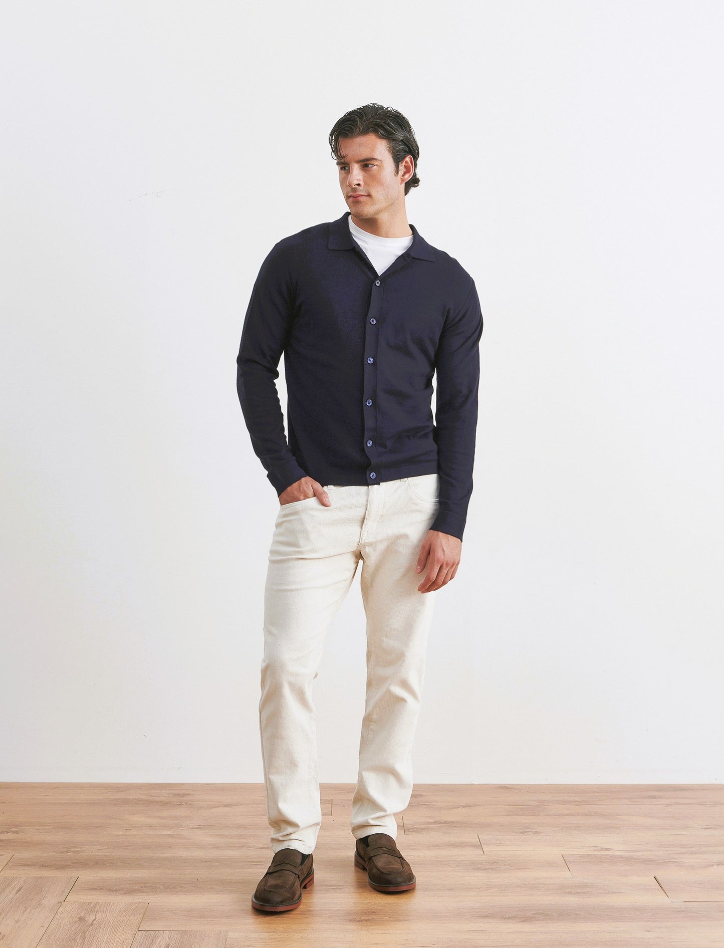 MAGLIA IN MISTO VISCOSA MODELLO POLO CARDIGAN - Blu