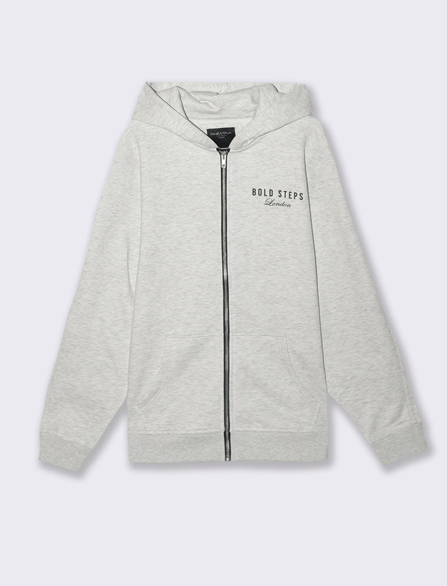 FELPA  CON CAPPUCCIO, STAMPA E CERNIERA - Grigio mel.
