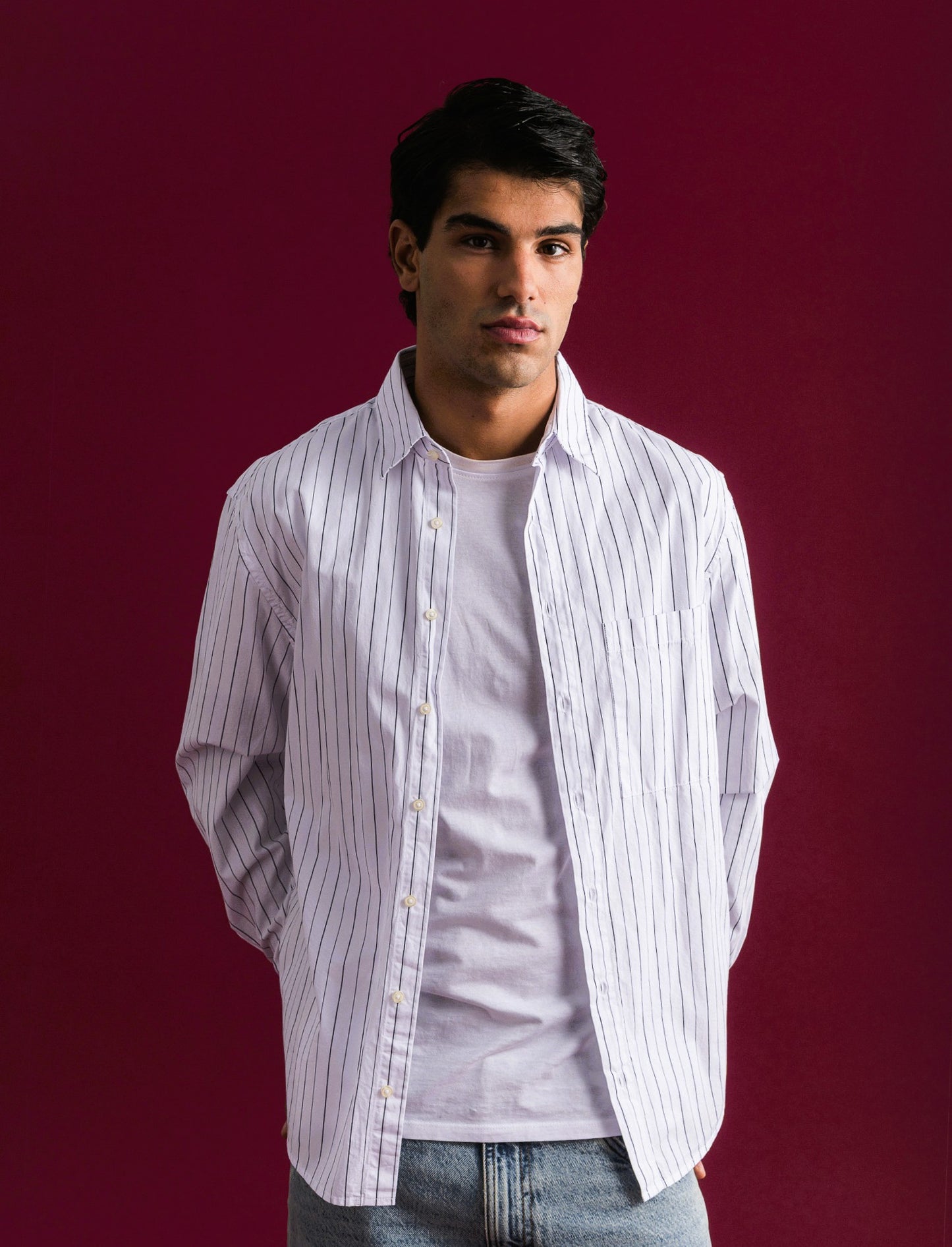 CAMICIA FANTASIA A RIGHE - Bianco