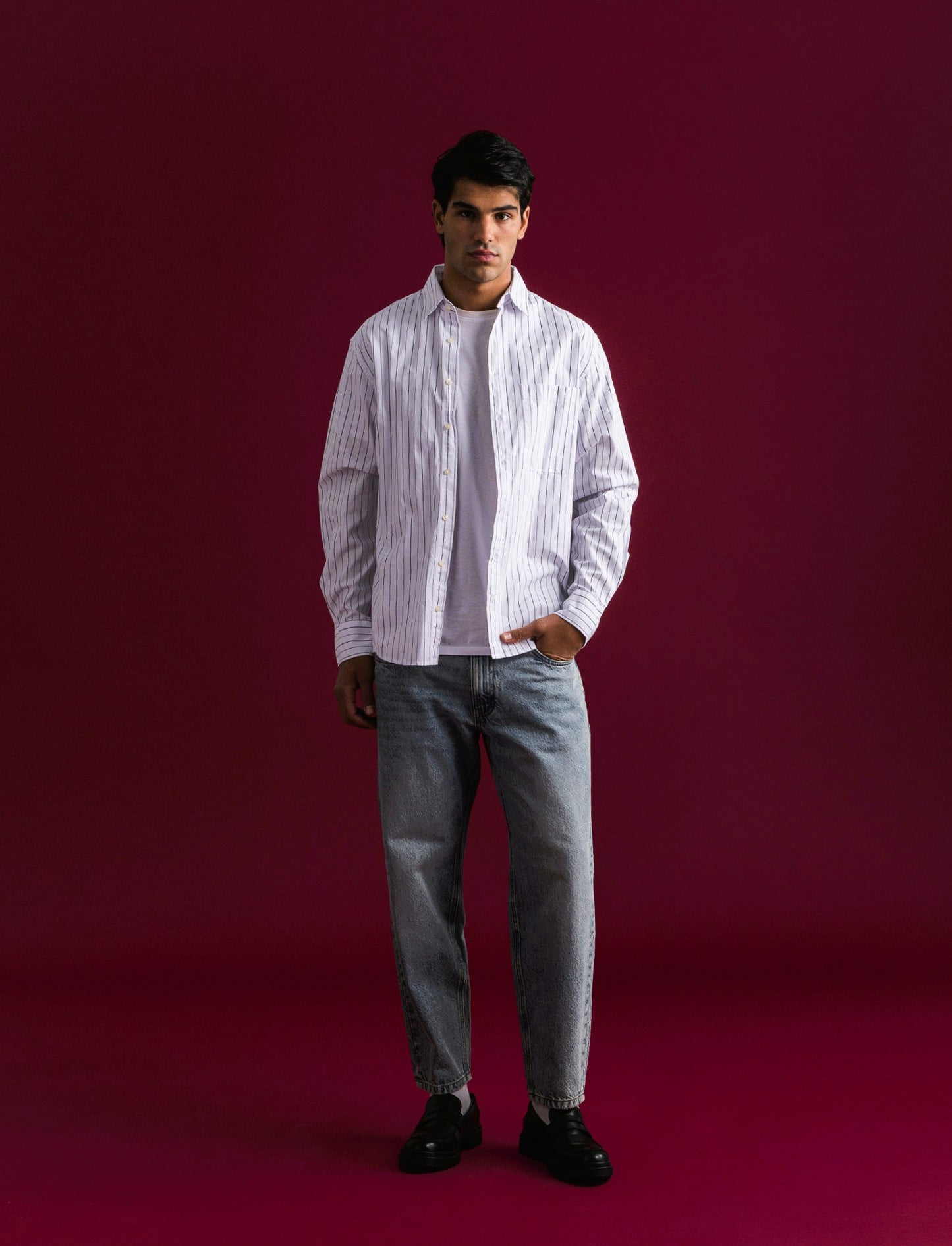 CAMICIA FANTASIA A RIGHE - Bianco