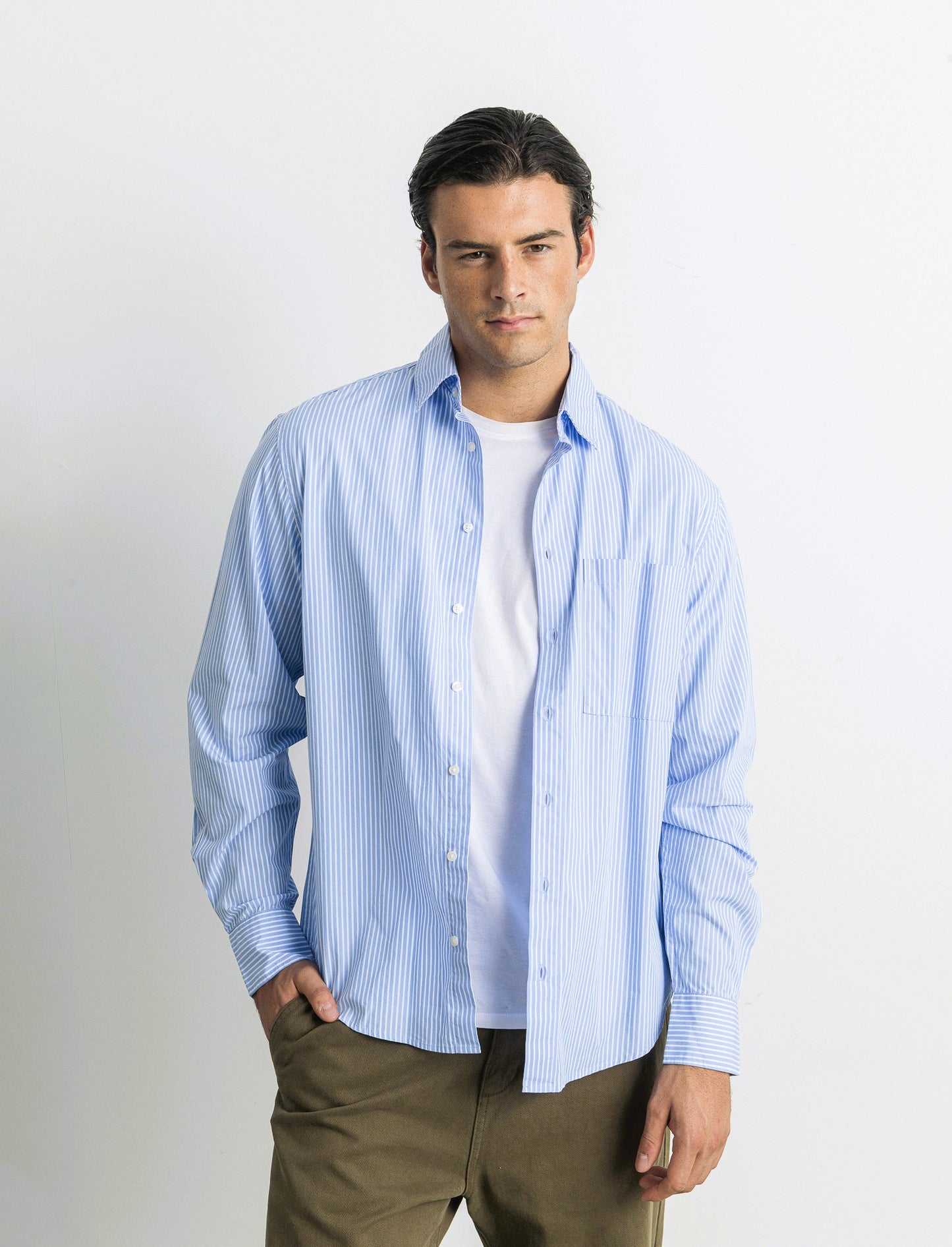 CAMICIA FANTASIA A RIGHE - Azzurro