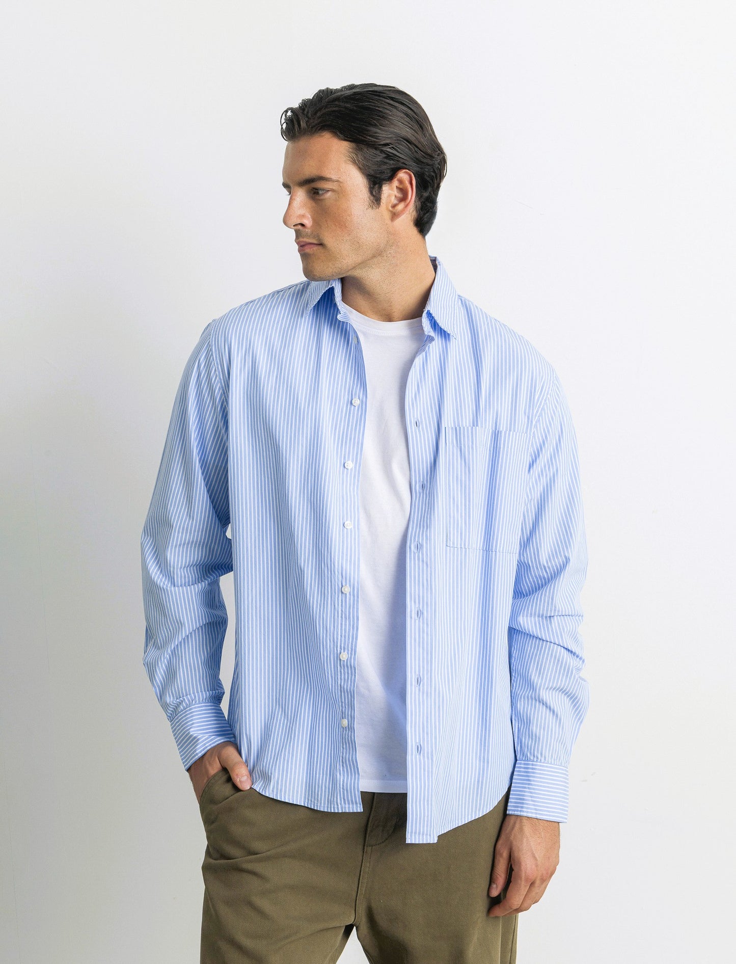 CAMICIA FANTASIA A RIGHE - Azzurro
