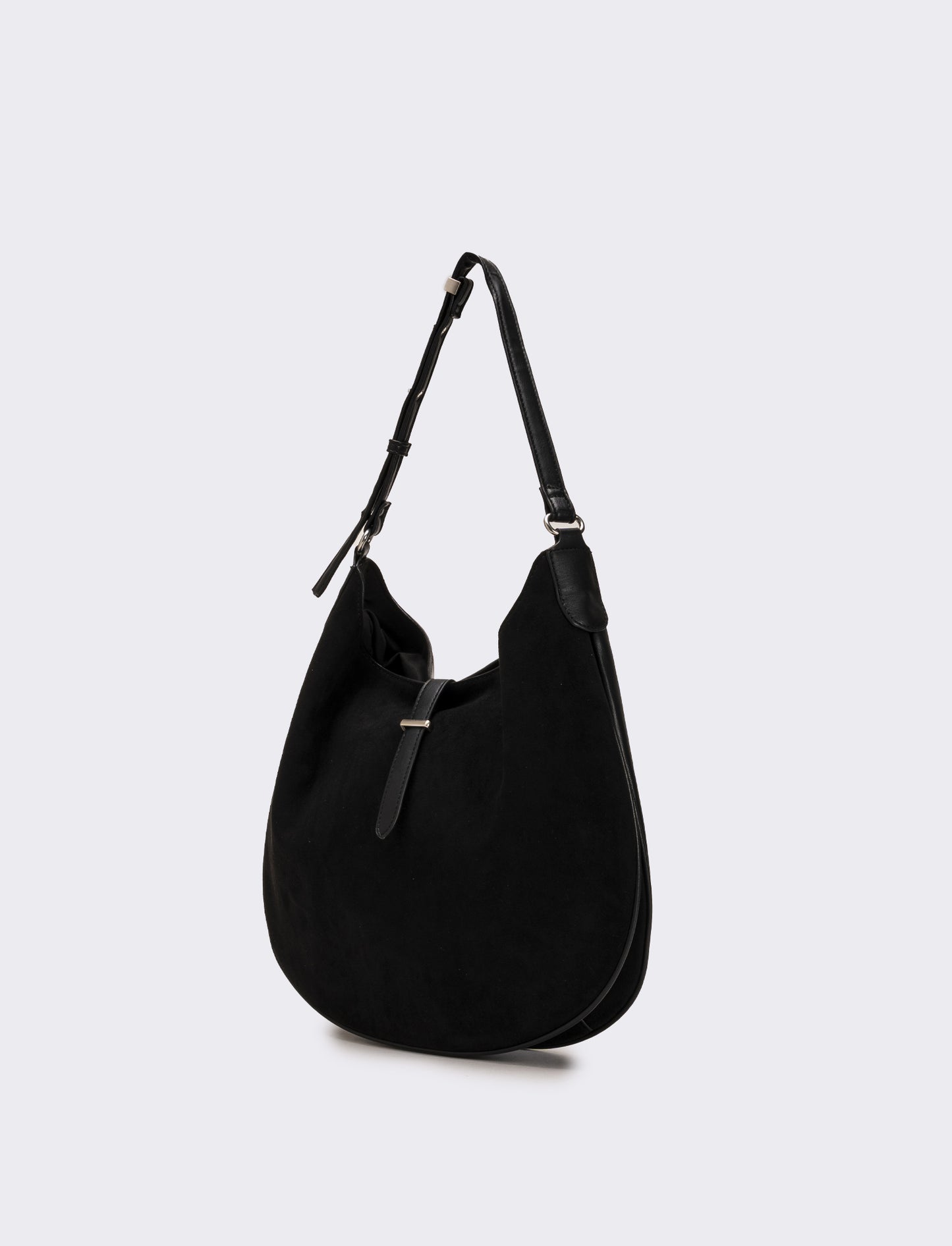 Borsa donna sacca mezzaluna in suede - Nero