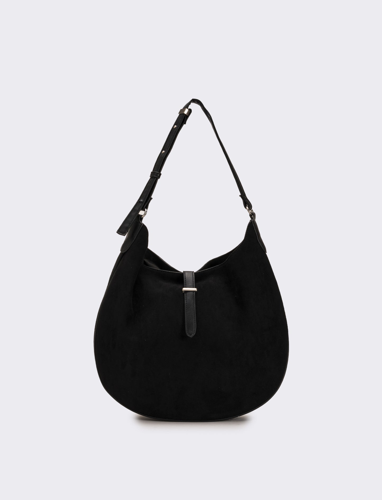 Borsa donna sacca mezzaluna in suede - Nero
