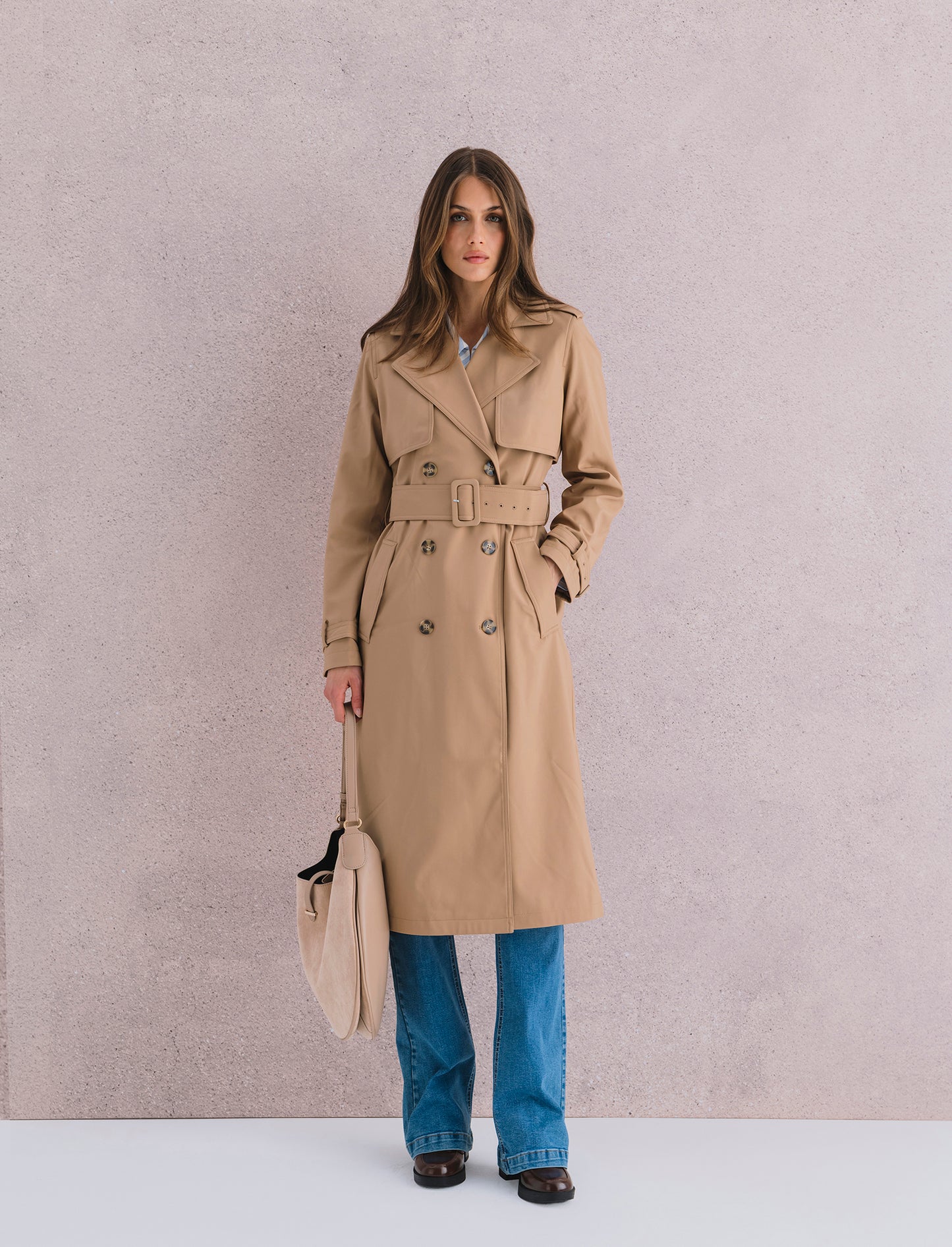 Borsa donna sacca mezzaluna in suede - Beige