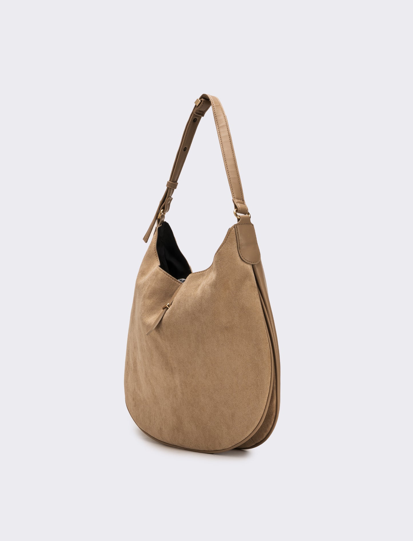 Borsa donna sacca mezzaluna in suede - Beige