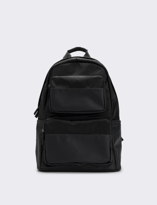 Zaino uomo con tasche doppio cursore e tirazip gommato - Nero