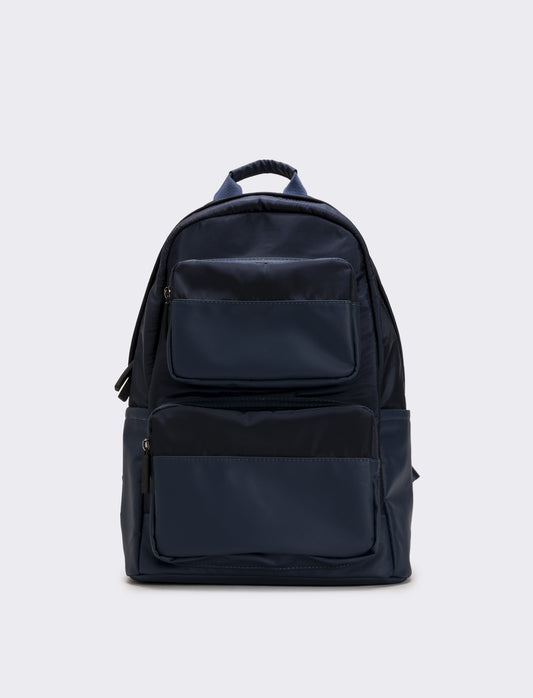 Zaino uomo con tasche doppio cursore e tirazip gommato - Blu