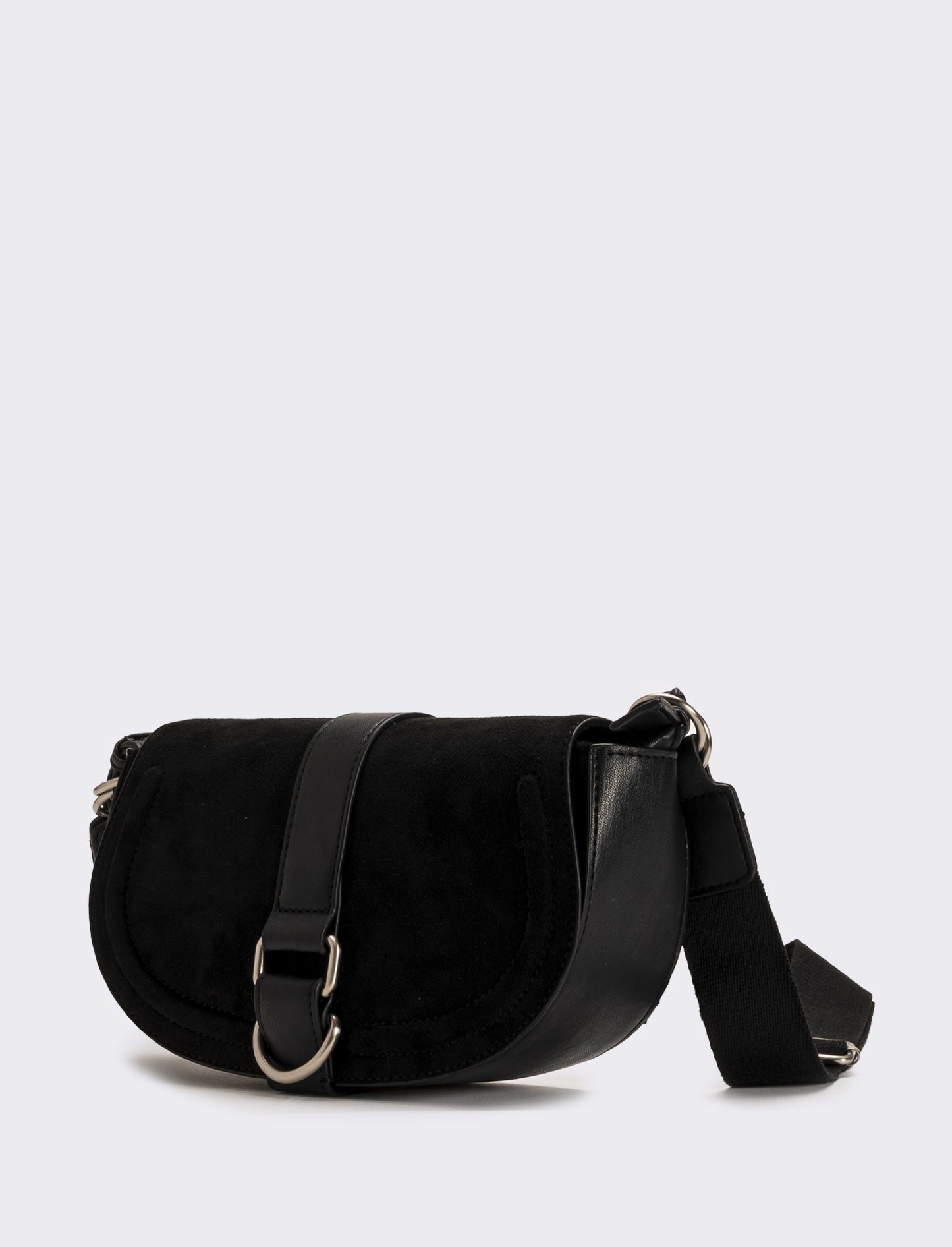 Tracolla in suede con patta donna - Nero