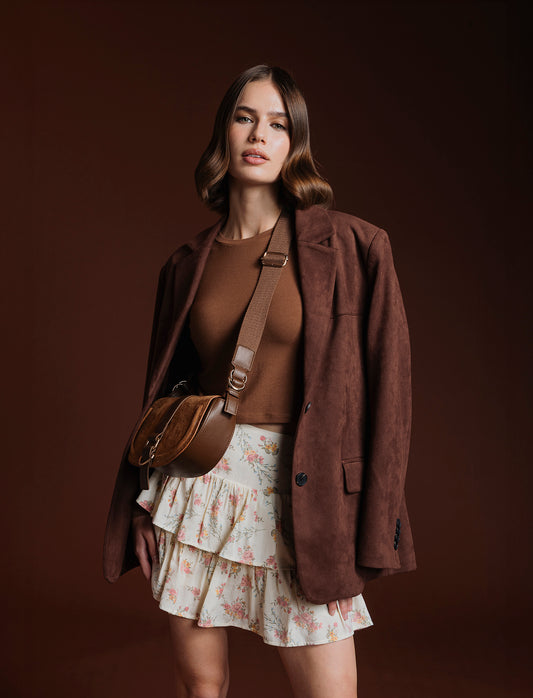 Tracolla in suede con patta donna - Moro