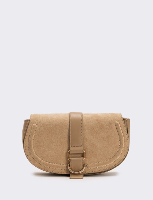 Tracolla in suede con patta donna - Beige
