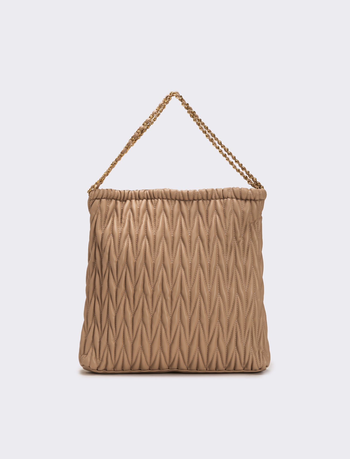 Shopping goffrata con patta e tracolla catena infilata - Beige