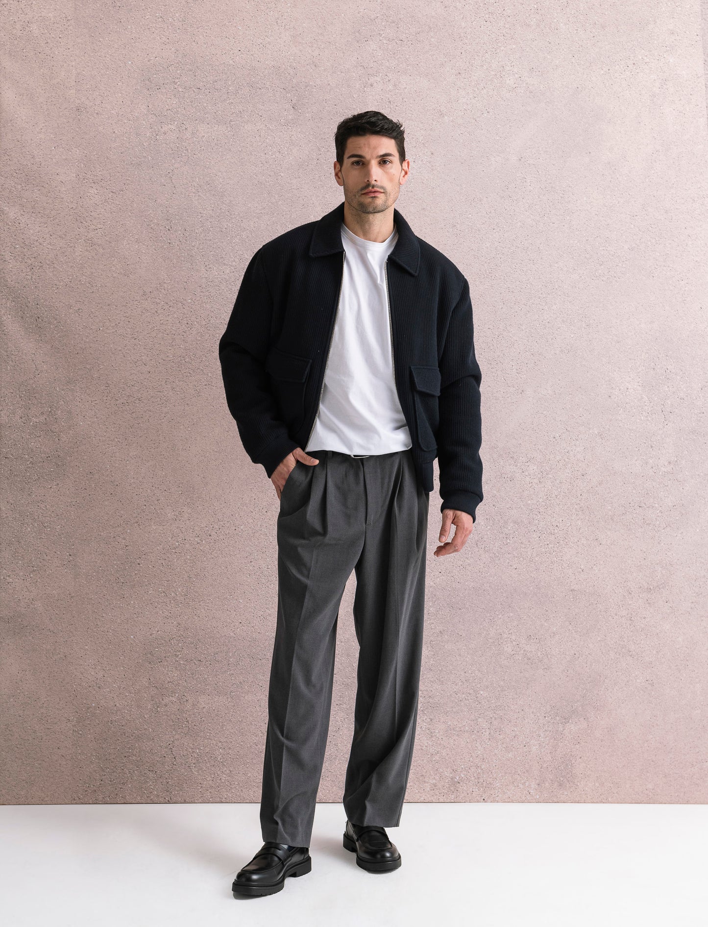 PANTALONI CHINO LOOSE WIDE LEG - Antracite melange