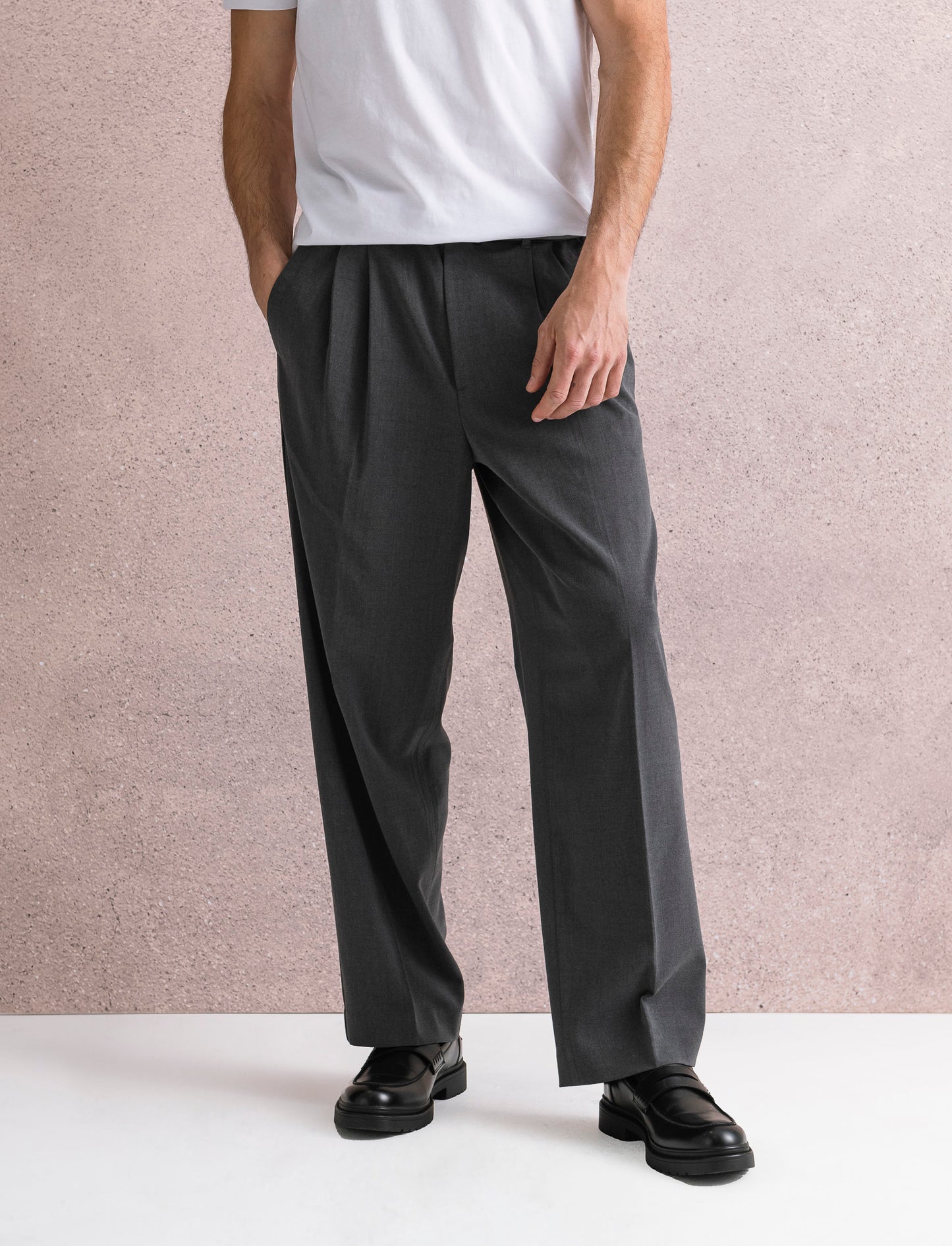 PANTALONI CHINO LOOSE WIDE LEG - Antracite melange