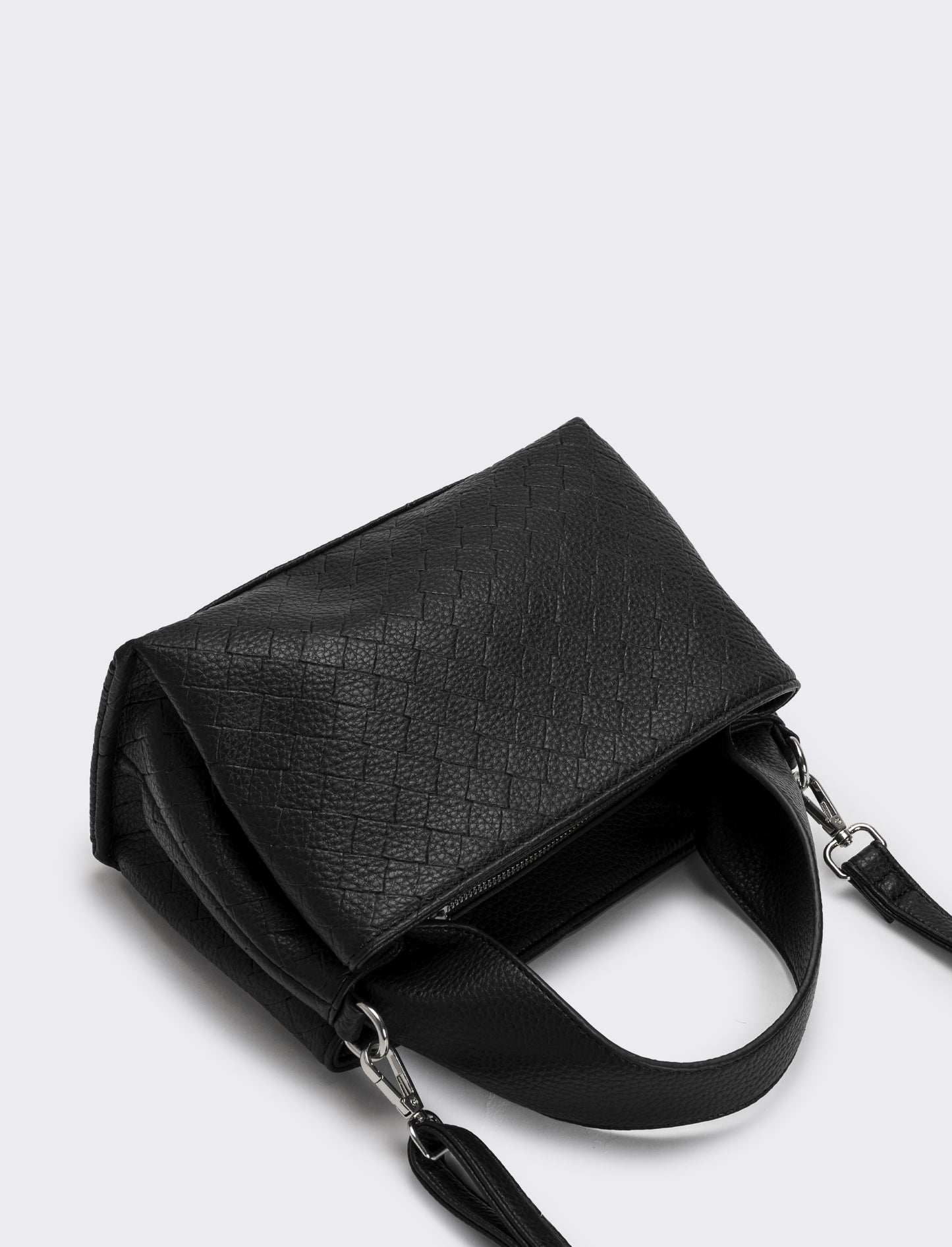 Borsa a mano con stampa intreccio donna - Nero