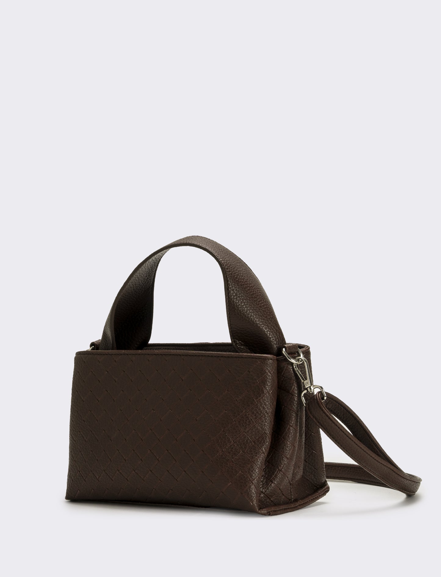 Borsa a mano con stampa intreccio donna - Marrone