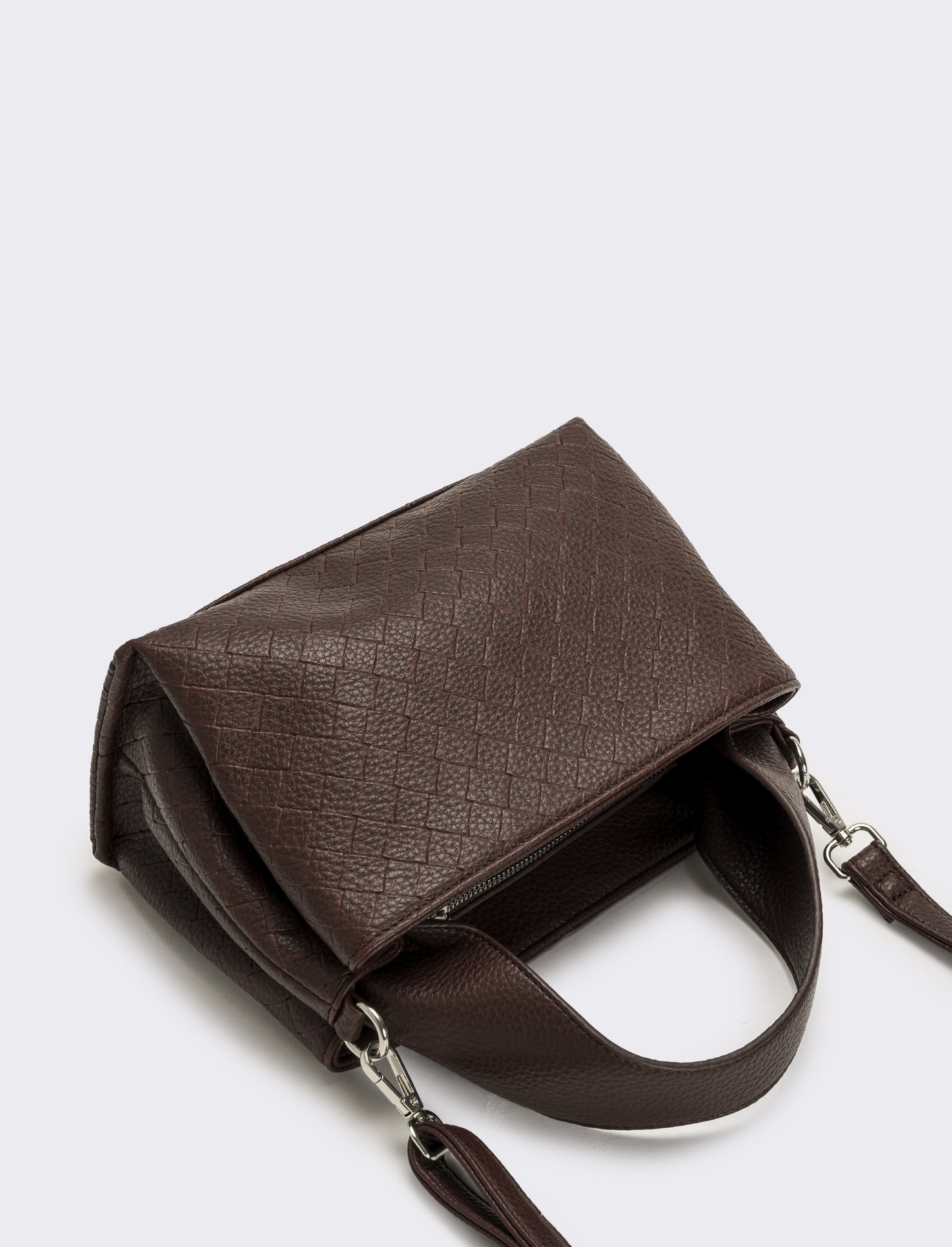 Borsa a mano con stampa intreccio donna - Marrone