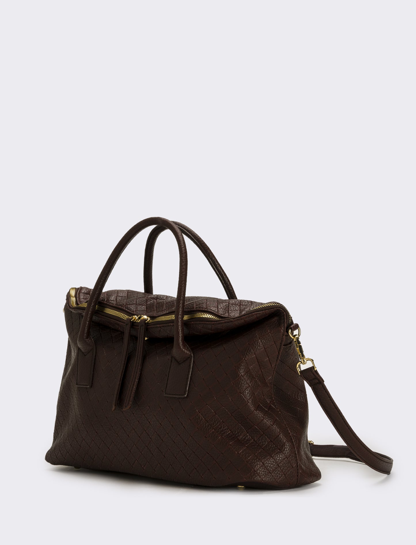 Borsa con patta mezzaluna doppio cursore donna - Marrone