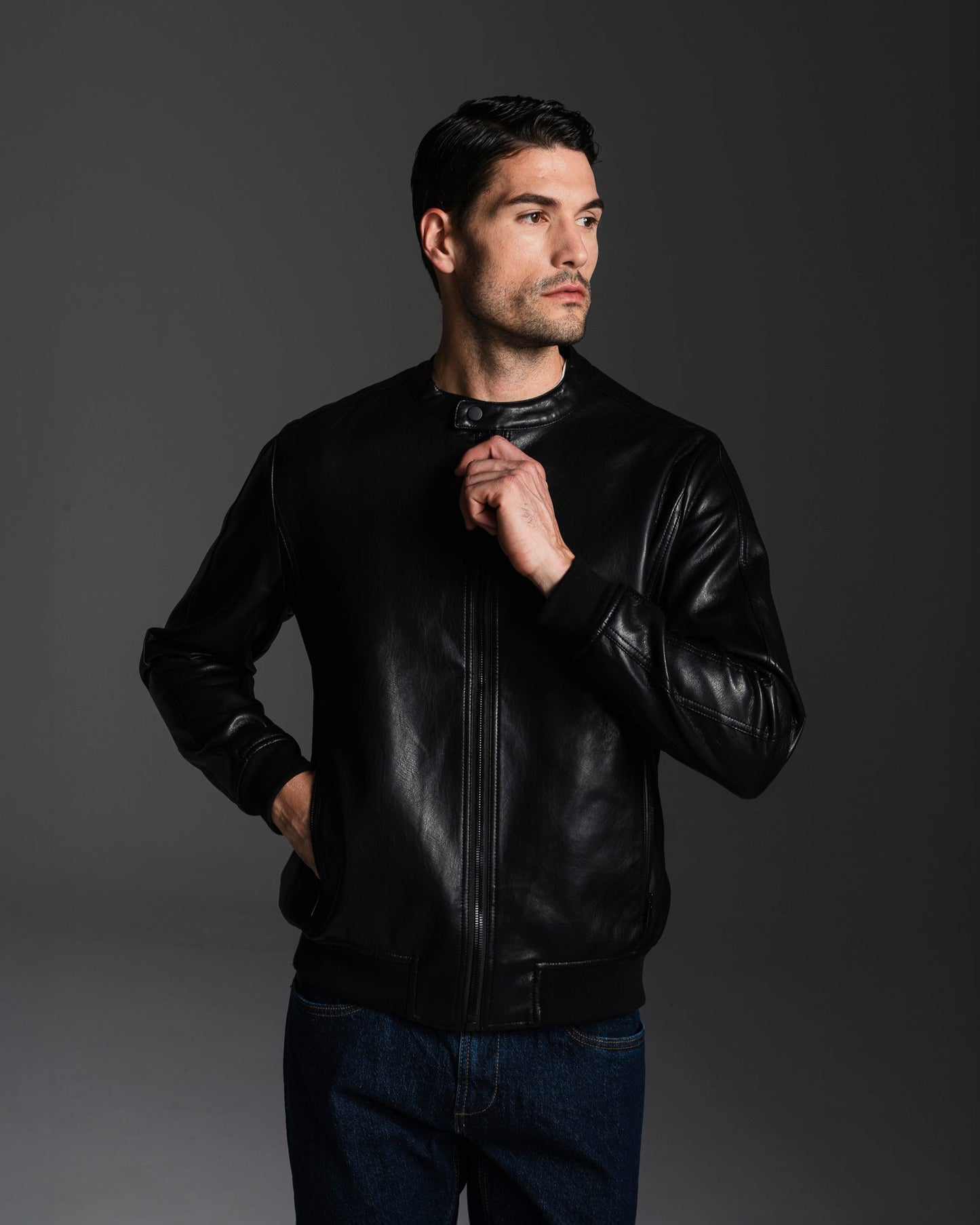 GIUBBOTTO BIKER EFFETTO PELLE - Nero
