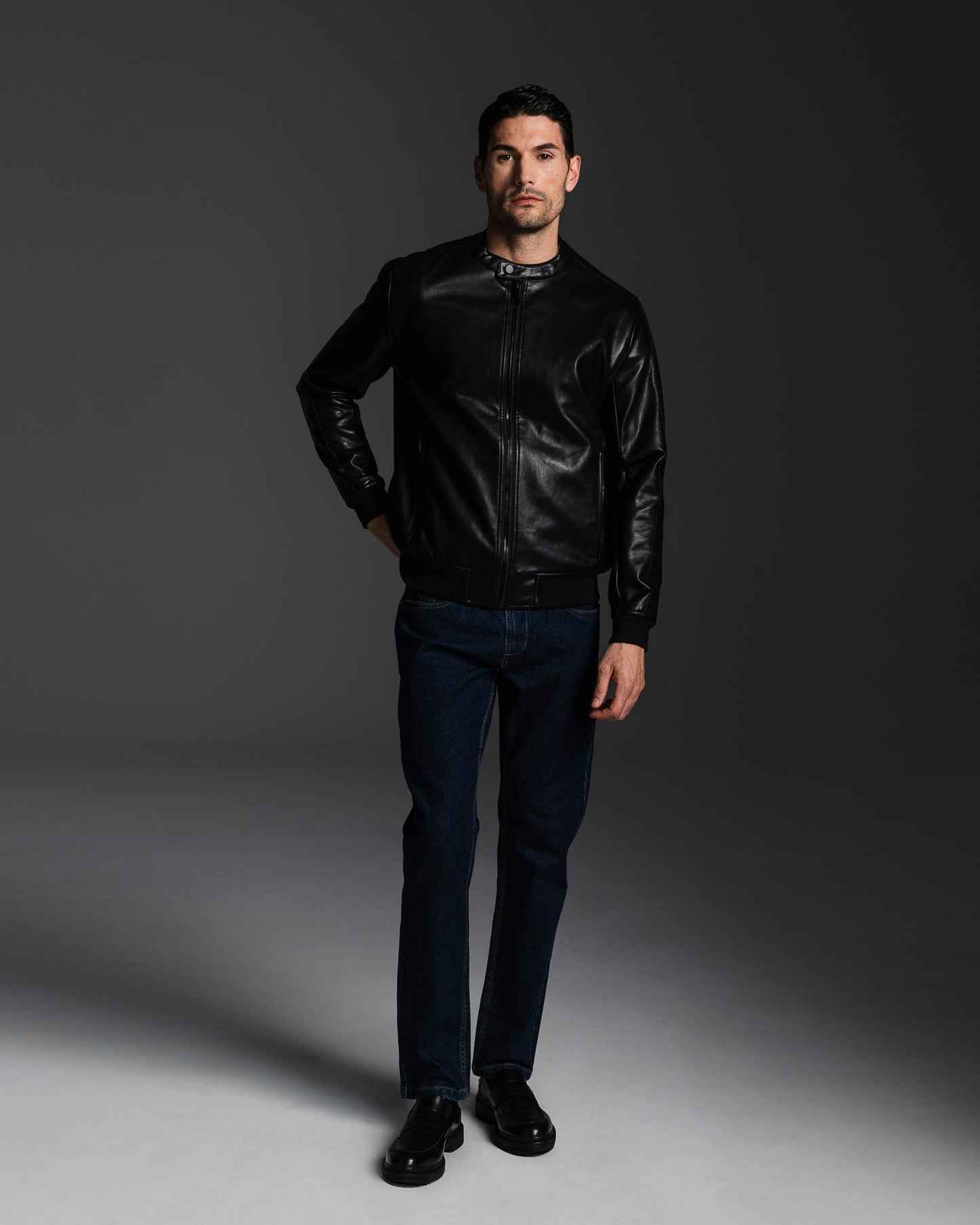 GIUBBOTTO BIKER EFFETTO PELLE - Nero
