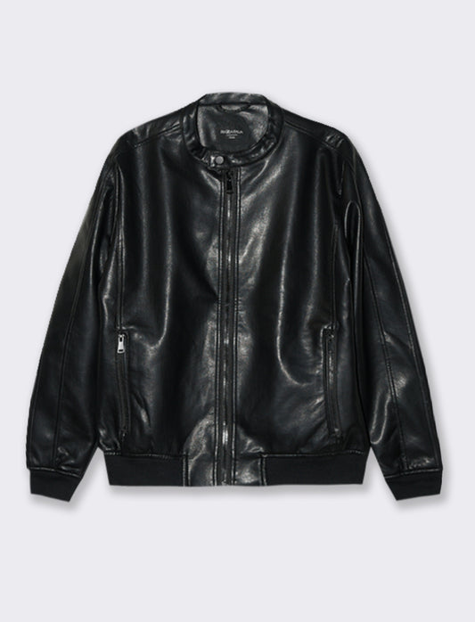 GIUBBOTTO BIKER EFFETTO PELLE - Nero