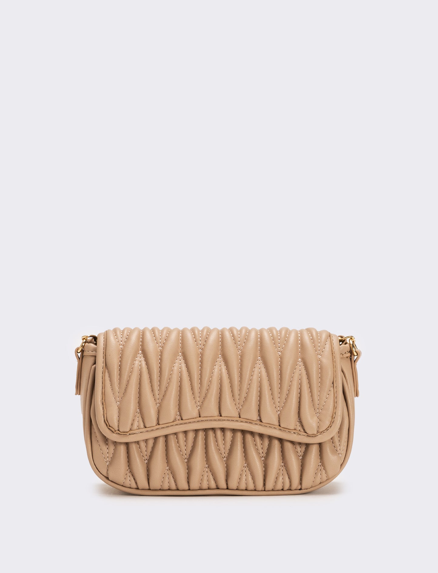Tracolla donna goffrata con patta e catena infilata - Beige