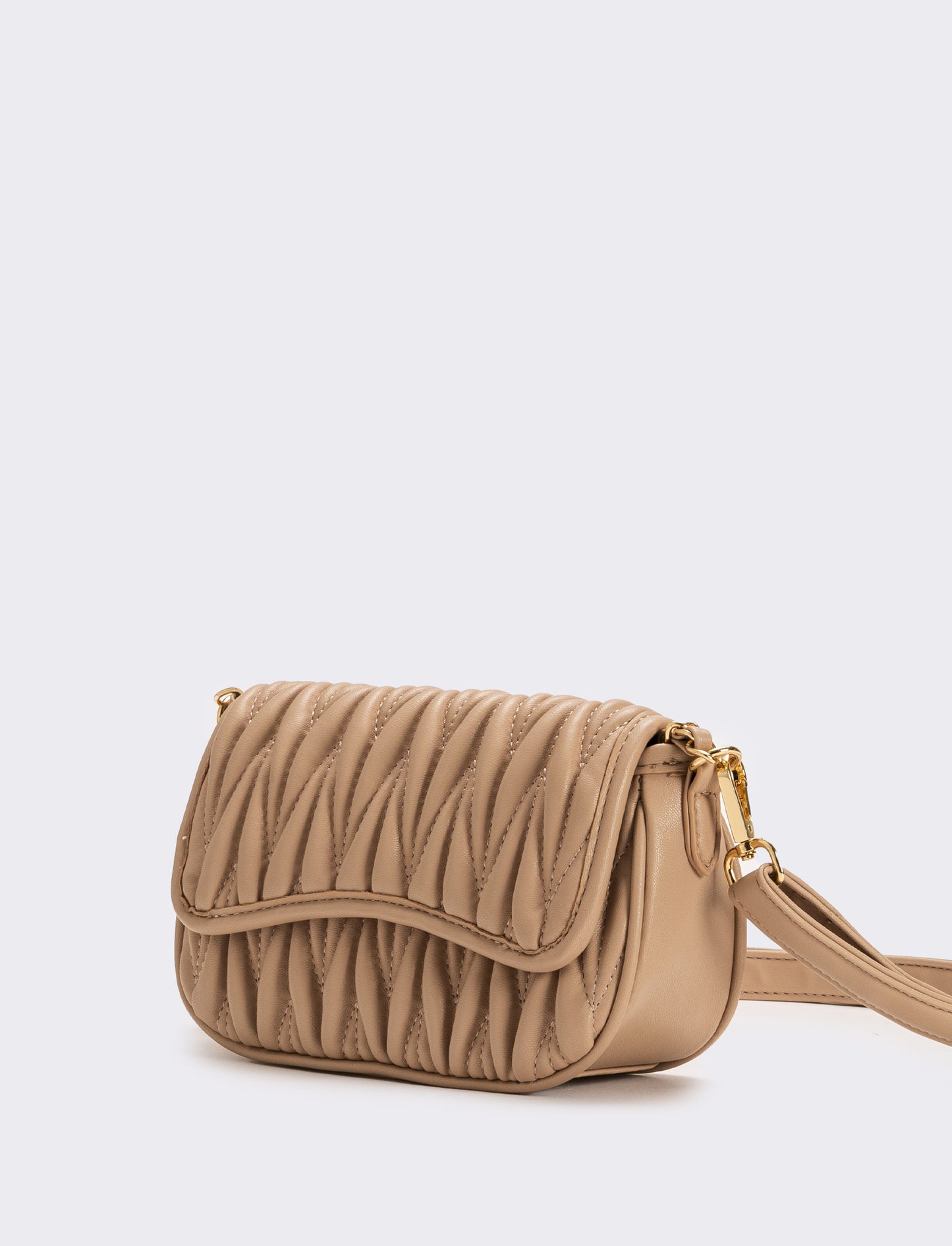Tracolla donna goffrata con patta e catena infilata - Beige