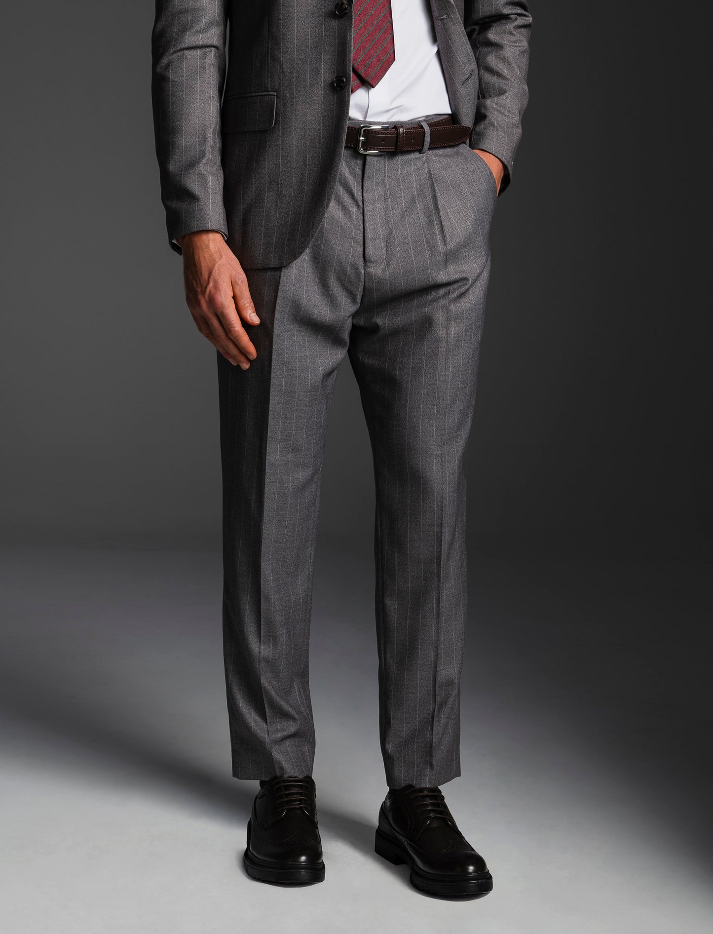 PANTALONI A RIGHE DA COMPLETO FORMAL FIT - Grigio fango