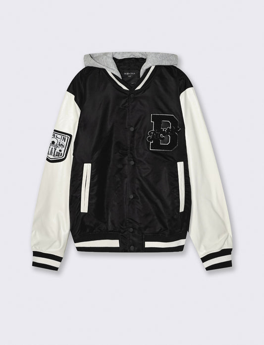 BOMBER VARSITY CON CAPPUCCIO - Nero