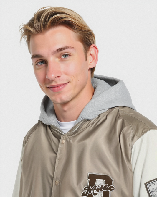 BOMBER VARSITY CON CAPPUCCIO - Grigio tortora
