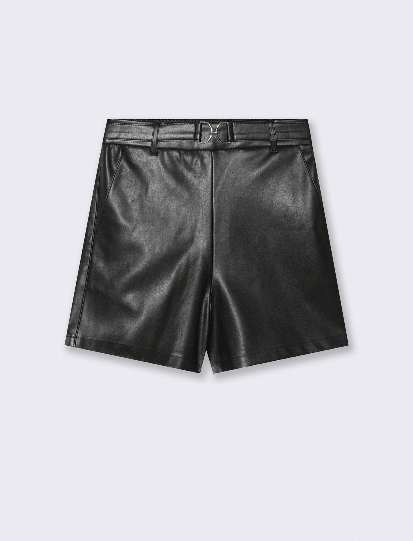 SHORT IN TESSUTTO EFFETTO PELLE - Nero