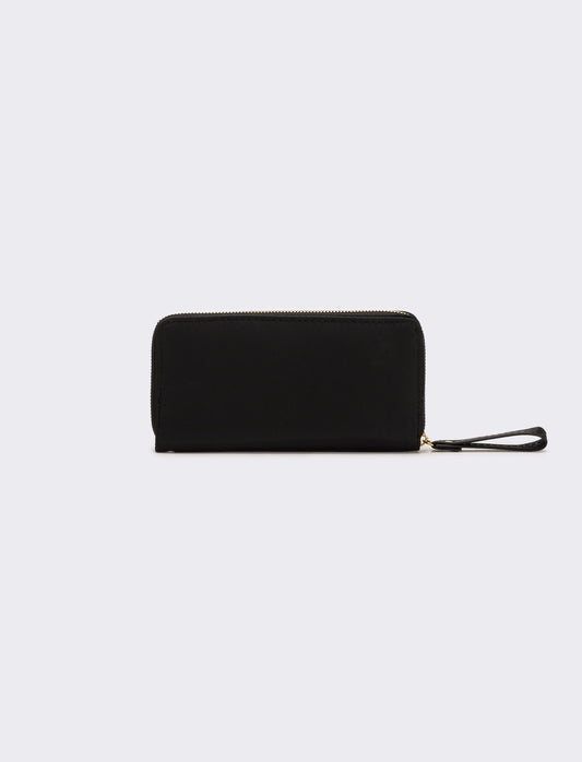Portafogli donna leopardato in nylon con zip - Nero